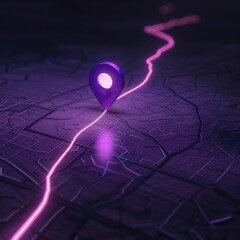Navigating Dark Map: Purple Location Icon on Glowing Line
