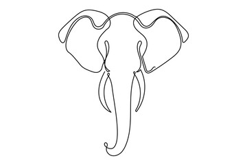 Line Elephant Symbol Silhouette, Doodle Outline One Line Art Elephant Animal Mascot Black Curve Icon. Vector Monoline Safari Animal Elephant Illustration.	
