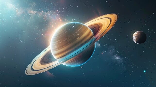 Stock photo of Saturn highlighting its magnificent ring system in full detail