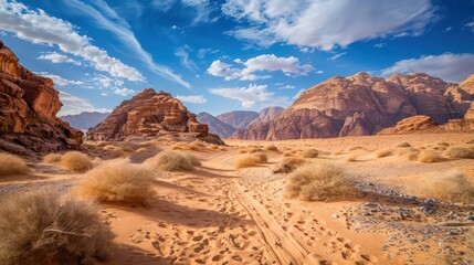 Naklejka premium Breathtaking Desert Landscape Under Clear Blue Sky 