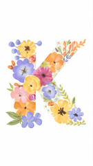 Fototapeta premium floral alphabet, floral letter, K