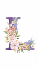 floral alphabet, floral letter, L