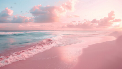 Fototapeta premium Beautiful sunset on the beach with soft waves and pastels colors