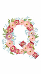 floral alphabet, floral letter, Q