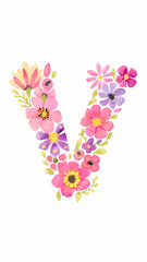 floral alphabet, floral letter V