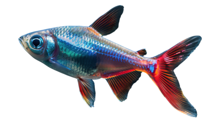 Neon Tetras fish, full body, beautiful, transparent background