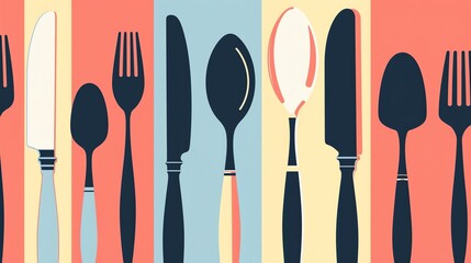Cutlery Set Advertisement Design an advertisement poster showcasing a premium cutlery set minimal illustrations flat design