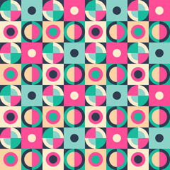 Vector bright summer seamless pattern assembled from squares with geometric ornaments. Vector endless background in modern style - 761477090