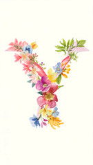 floral alphabet, floral letter Y