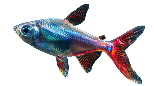 Neon Tetras fish, full body, beautiful, transparent background