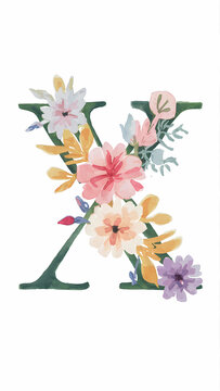 floral alphabet, floral letter X 