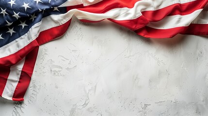 US Flag Over Surface for Patriotic Messages: Powerful photo capturing the US flag elegantly draped over a flat surface, leaving ample space for inspirational words.