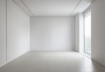 Abstract empty room with white walls, floor and white cube