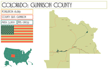 Large and detailed map of Gunnison County in Colorado USA.