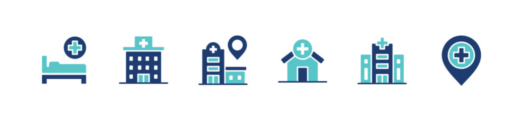 hospital and clinic buildings icon set health care architecture business vector hospital construction element illustration