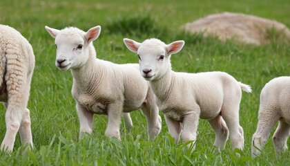 Naklejka na ściany i meble cute lambs in the flower field