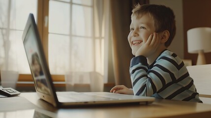 Fototapeta na wymiar Little boy sitting in front of a laptop 