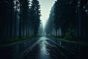 Misty forest with a mystical and mysterious atmosphere