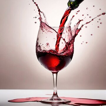 Splash dynamic liquid burst of red wine into wine glass