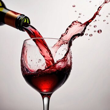 Splash dynamic liquid burst of red wine into wine glass
