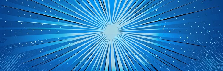 blue background with halftone pattern and rays