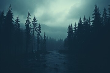 Misty forest with a mystical and mysterious atmosphere - obrazy, fototapety, plakaty