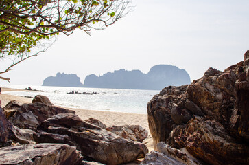 Fototapeta na wymiar Rocks and stone beach. Thailand nature landscape.