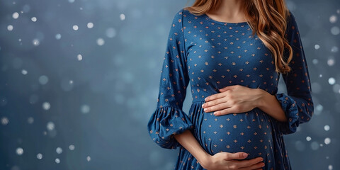 Pregnancy background - Close up of pretty young pregnant woman with pregnancy belly, isolated on white background banner generated by Ai