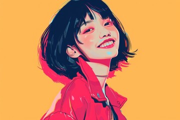 ポップカルチャー風のボブヘアの東京の女の子（ストリートファッション・デジタルアート・原宿・渋谷）