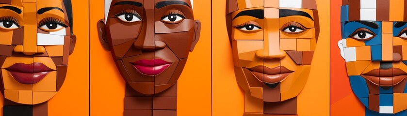 Close-up on a mosaic of faces from different ethnicities, illustrating the concept of racial and cultural harmony - obrazy, fototapety, plakaty