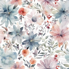 seamless floral pattern , muted colors,  with white background 