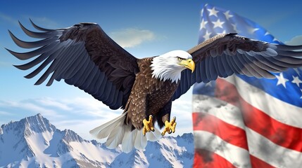 Photo a cartoon eagle with colour flag america Generative AI - obrazy, fototapety, plakaty
