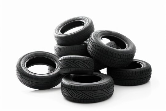 Photo Pile of car tires isolated on white background