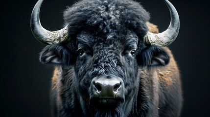 Portrait of a buffalo on black background.