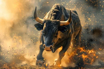 Fotobehang Angry bull running in the dust © Igor