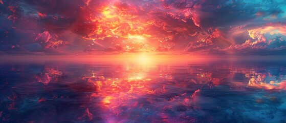 Fototapeta premium Vibrant fantasy mirror, magical aura, colorful reflections, twilight, eye-level shot