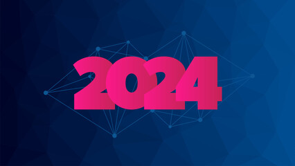 2024 year pink gradient symbol on low poly background. Blue triangle pattern. Vector illustration for web design, business infographics, decoration - 761483610