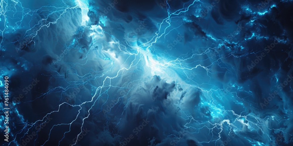Poster a dramatic image of a lightning storm in the sky. perfect for illustrating extreme weather condition