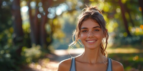 Beautiful Young Woman Standing in Front of Trees