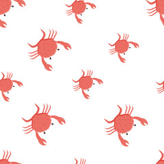 Seamless pattern cute cartoon crab. Vector illustration of a marine animal, background wallpaper.