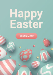 Happy Easter greeting card with eggs in pastel colors spring holiday celebration card vertical copy space