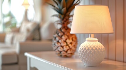 A table with a lamp and a pineapple on it. Suitable for home decor or tropical themes