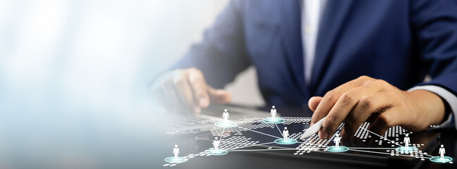 Global customer relationships management, Businessman using CRM network and global structure for HR...