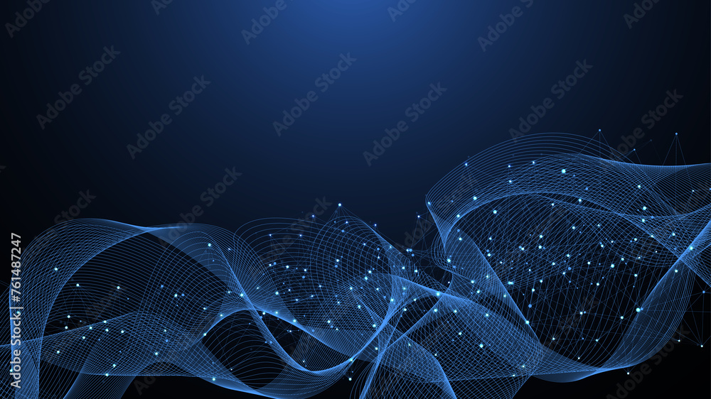 Aufkleber Global network connection concept. Big data visualization. Social network communication in the global computer networks. Internet technology. Business. Science. Illustration