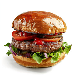 Tasty Beef Burger with Cheese On White Background