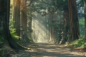 Papier Peint photo Lavable Route en forêt A serene forest pathway, perfect for nature backgrounds
