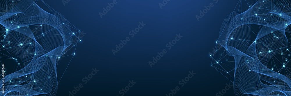 Aufkleber Global network connection concept. Big data visualization. Social network communication in the global computer networks. Internet technology. Business. Science. Illustration