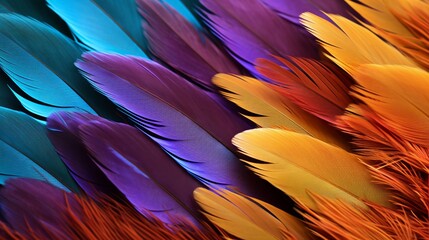 Vividly colored bird feathers, a close-up that speaks to the richness of avian species and the threat of their decline