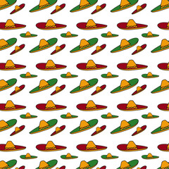 Vector seamless sombrero hat pattern for the Mexican holiday Cinco De Mayo, hand drawn