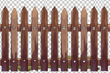 Cartoon and pixel art rendition of a wooden fence, perfect for use as clip art or in-game assets.
